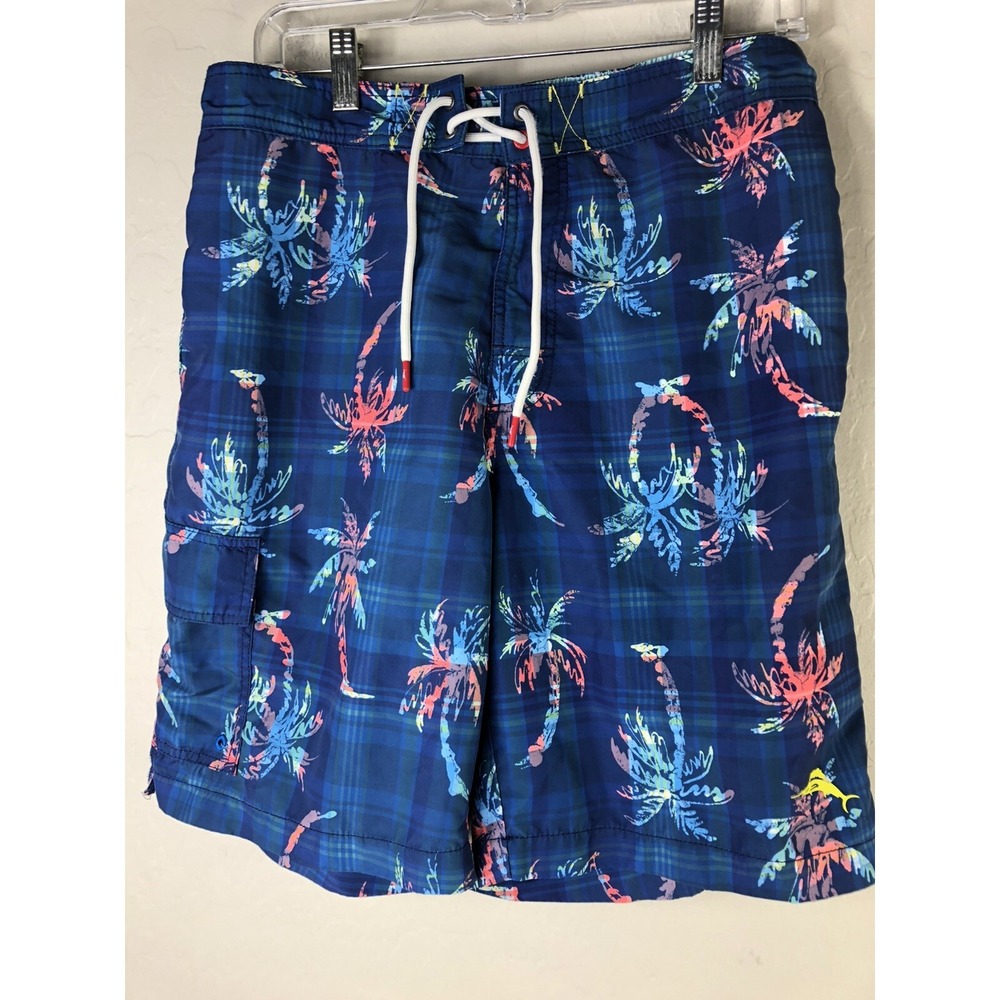 TOMMY BAHAMA Mens 31 Boardshorts Blue Tropical Zipper Front - Picture 1 of 9
